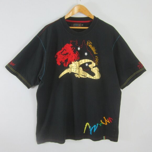 Vtg Coogi T Shirt Mens 2XL Black Red Embroidered Hip Hop Streetwear Tee Y2K - Picture 1 of 13
